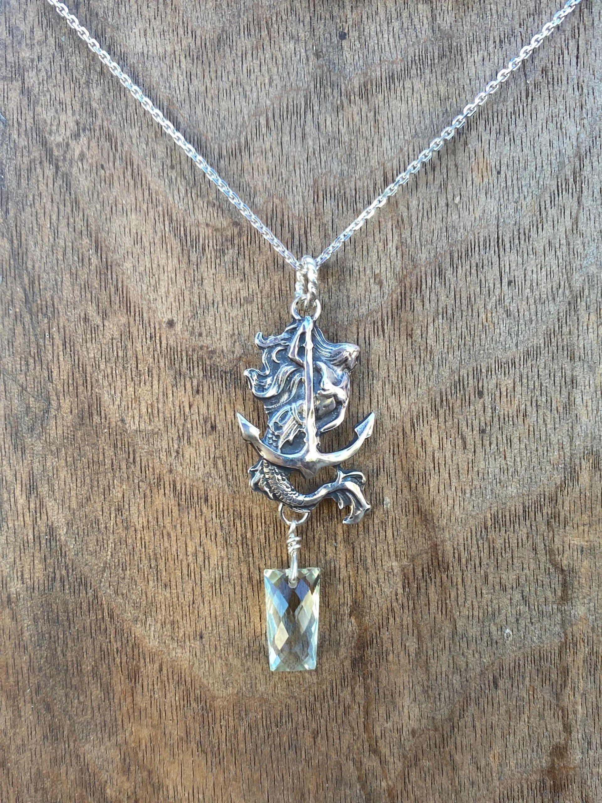 Sterling Mermaid and Anchor Pendants Amy Jahn Faceted Prasiolite