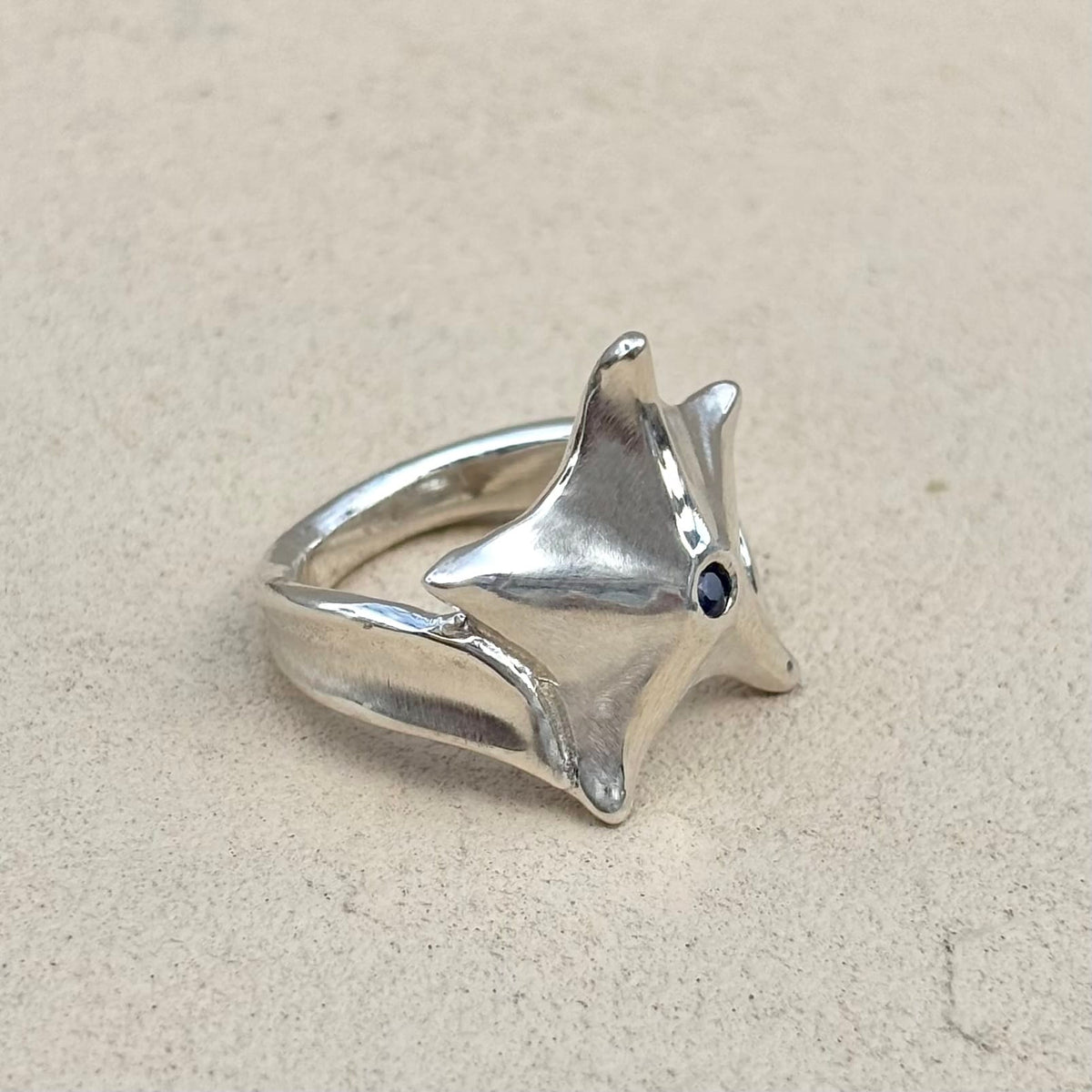 Sterling Sea Star Ring with Sapphire Michiko Inventory