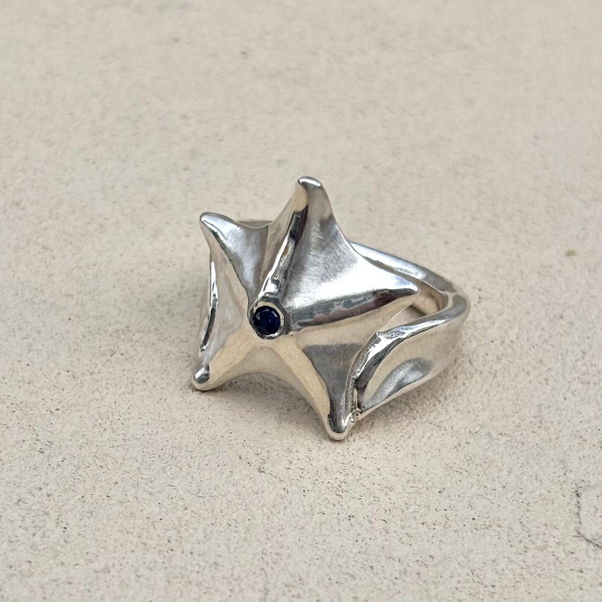 Sterling Sea Star Ring with Sapphire Michiko Inventory