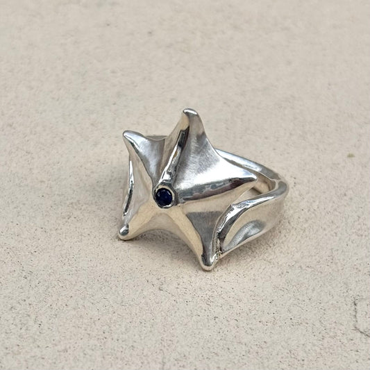 Sterling Sea Star Ring with Sapphire Michiko Inventory