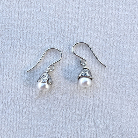 Sterling Silver Bell Earrings with Seed Pearls Michiko Consignment White Pearls