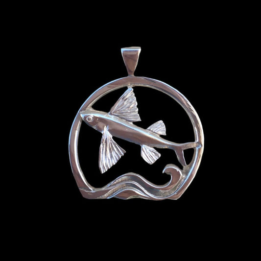 Sterling Silver Flying Fish Over Water Medallion Michiko Inventory