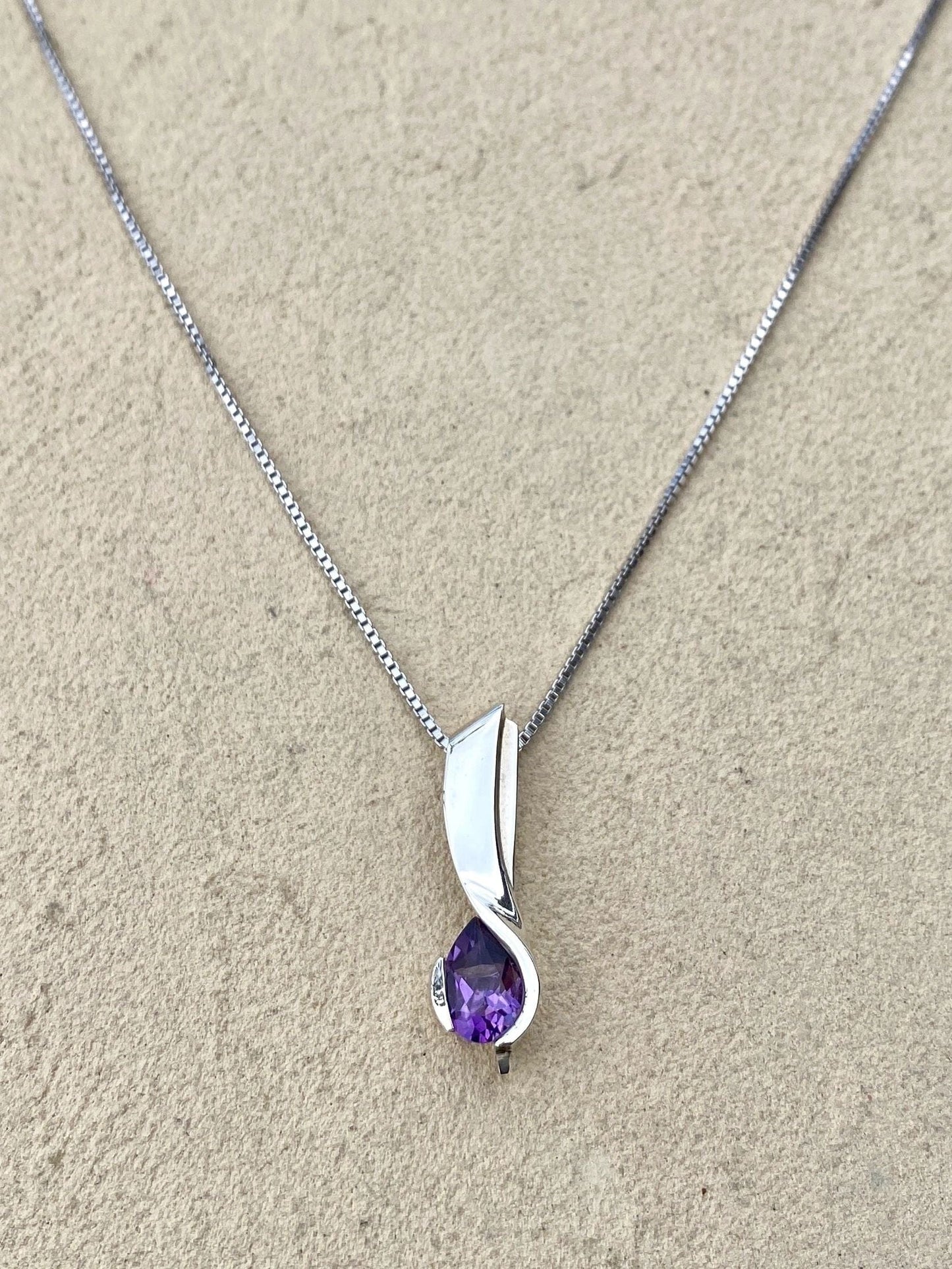 Sterling Silver Pendants with Semi-Precious Stones Michiko Consignment Tear Drop Amethyst