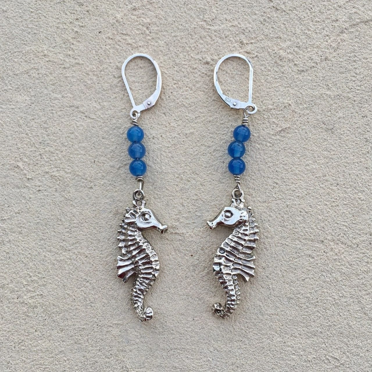 Sterling Silver Seahorse Earrings Michiko Consignment Blue Topaz with Medium Size Seahorses