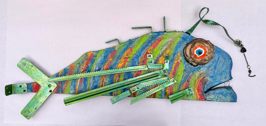 "Striped Rainbow Angler" Wooden Fish - Eco Folk Art Rodrigo Consignment