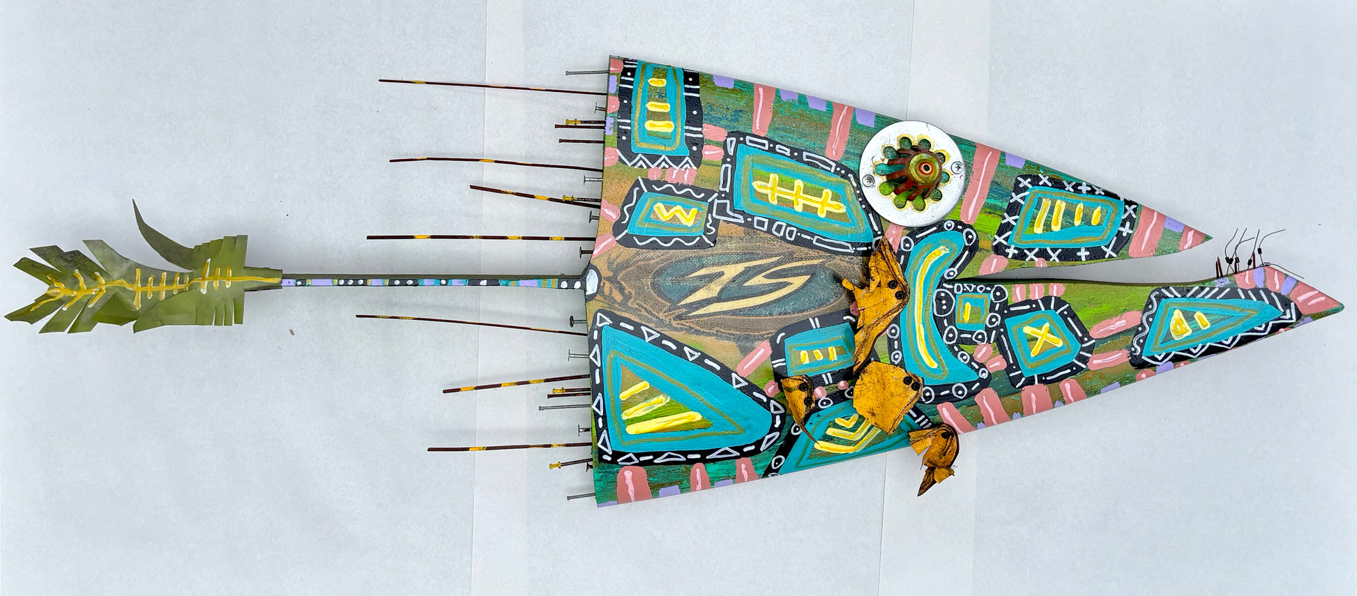 "Surfboard Fish" Iridescent Wall Sculpture - Eco Folk Art/Mixed Media Rodrigo Consignment