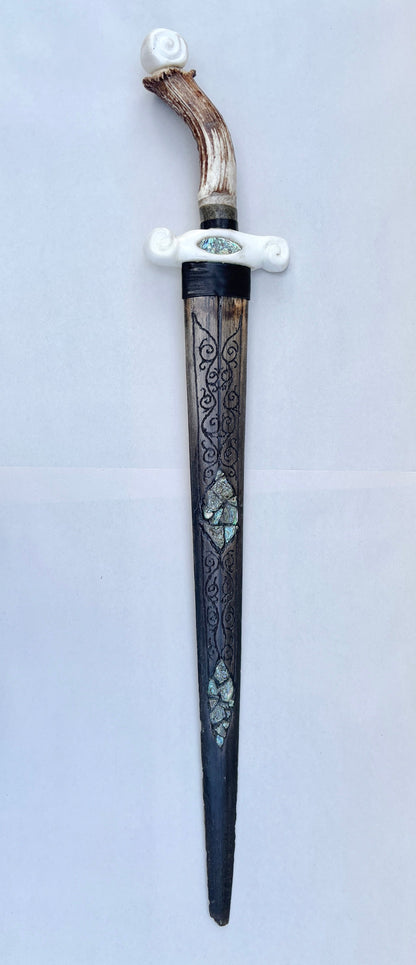 Swordfish Bill Sword - Wall Sculpture BUCK LOPEZ Consignment White Alabaster with tear drop Abalone : 34"