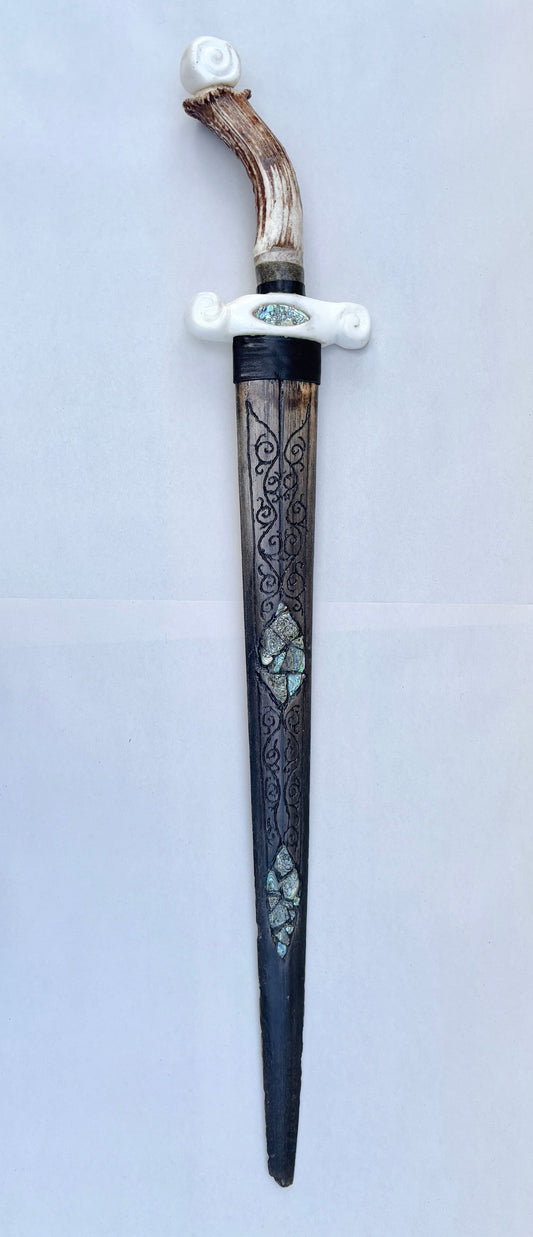 Swordfish Bill Sword - Wall Sculpture BUCK LOPEZ Consignment White Alabaster with tear drop Abalone : 34"