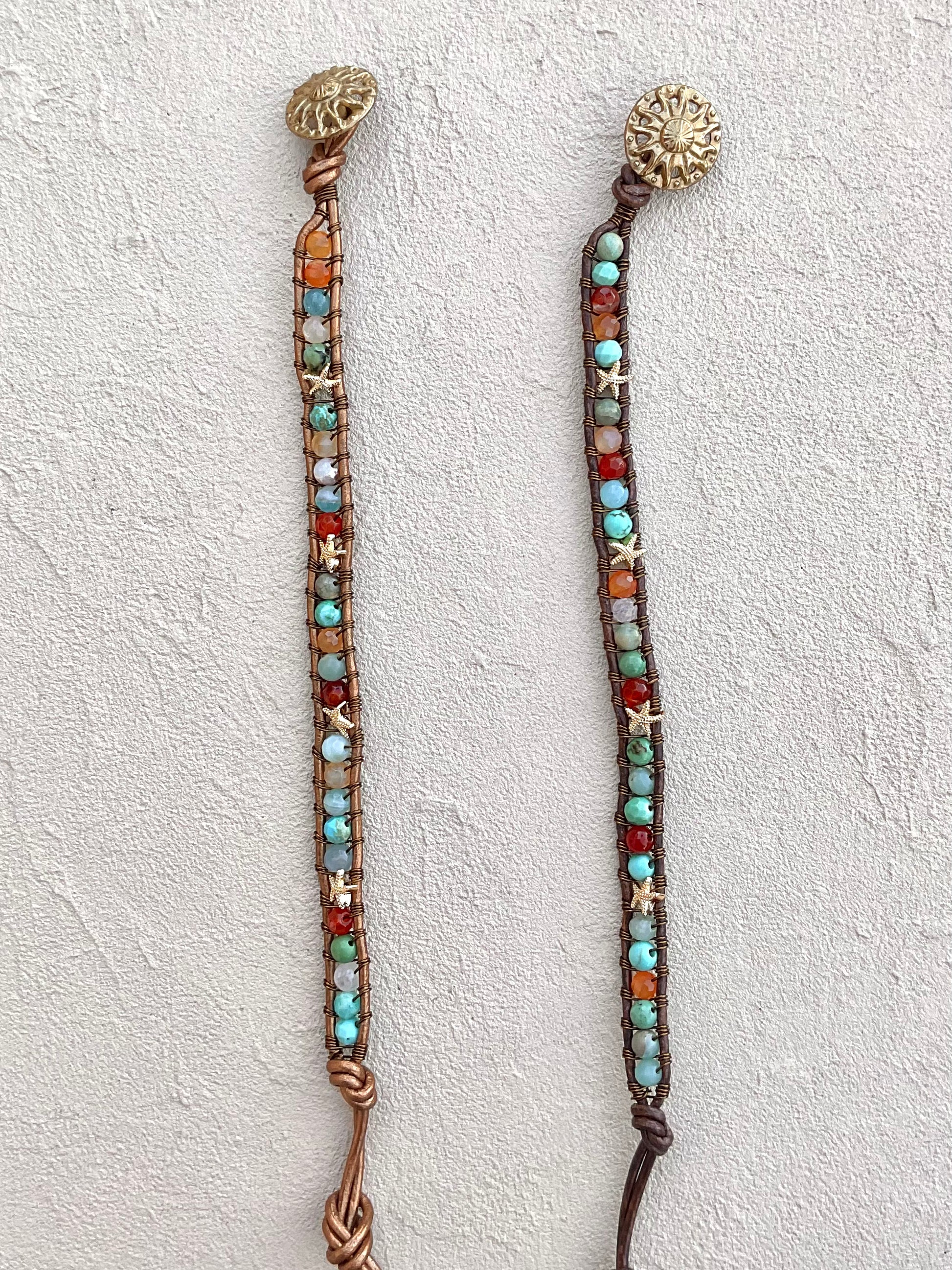 Teeny Sea Star and Precious Stone Leather Wrap Bracelets Heidi Duran Inventory