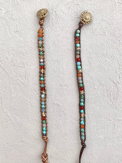 Teeny Sea Star and Precious Stone Leather Wrap Bracelets Heidi Duran Inventory