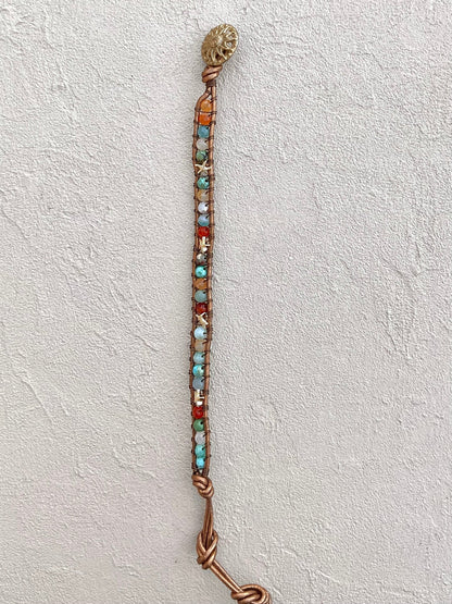 Teeny Sea Star and Precious Stone Leather Wrap Bracelets Heidi Duran Inventory Carnelian and Terra Jasper - gold leather