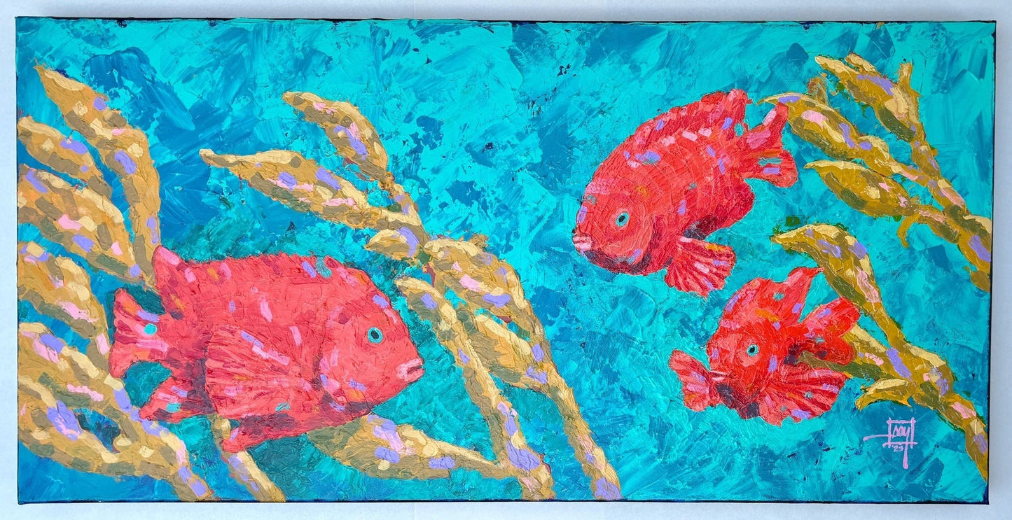 "Three Garibaldis" Original Acrylic Painting Ray Hart Consignment