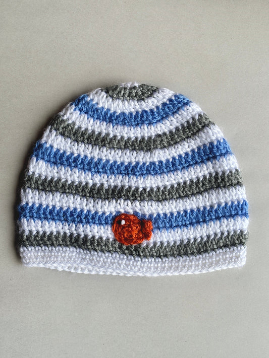 Toddler's Crocheted Beanie K Hawthorne Inventory Striped - White / Blue / Gray