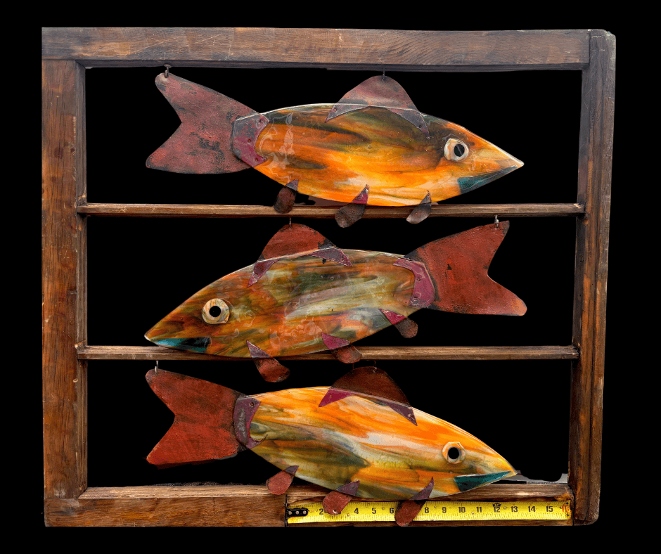 "Tres Pescados" Orange Glass Fish Wired Glass Inventory