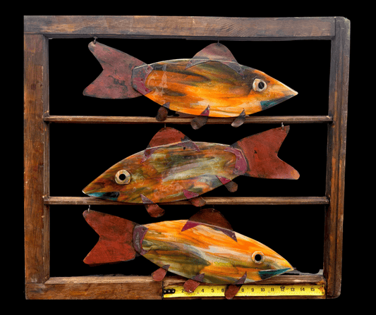 "Tres Pescados" Orange Glass Fish Wired Glass Inventory
