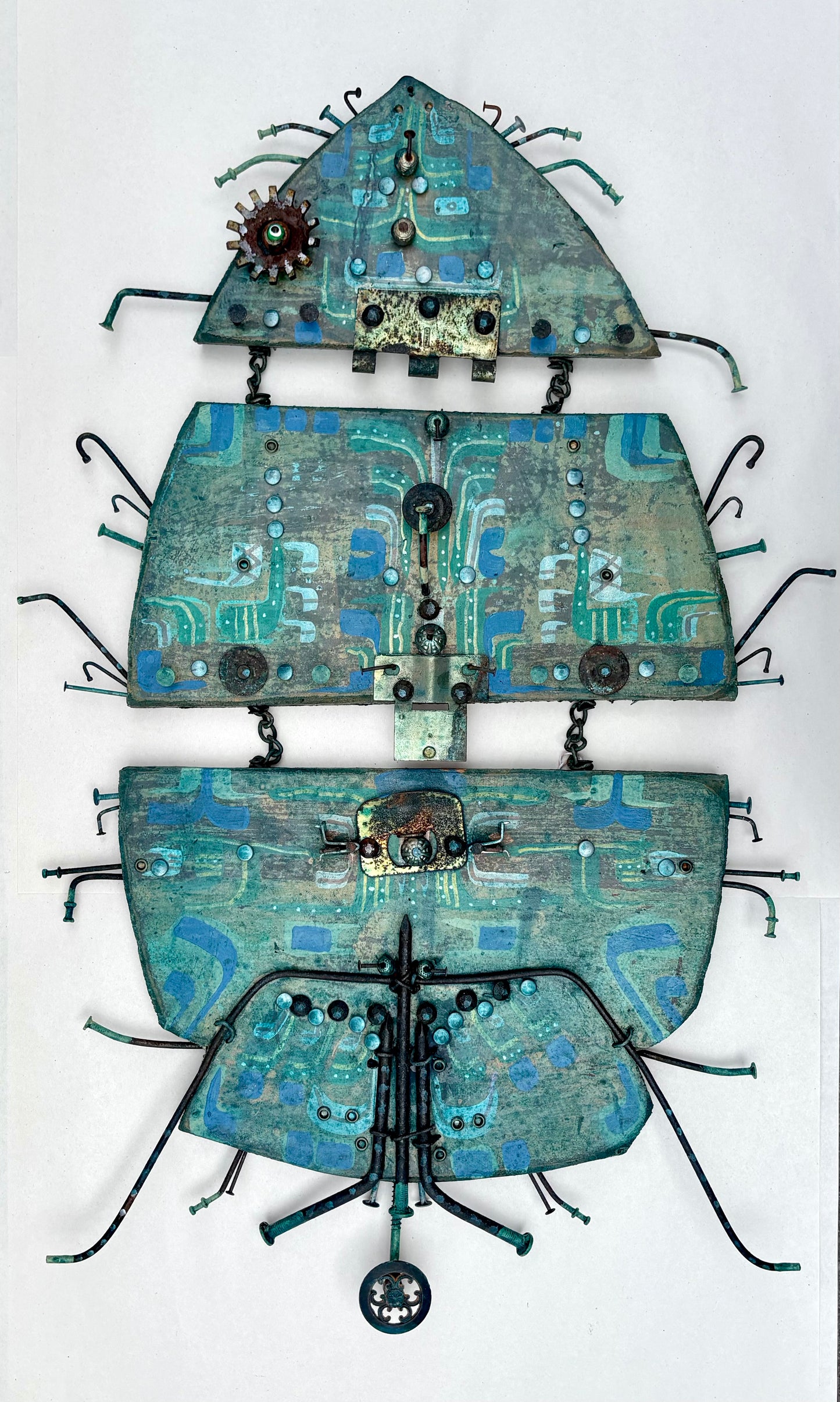"Tribal Triptych Fish" Sculpture - Eco Folk Art/Mixed Media Rodrigo Consignment