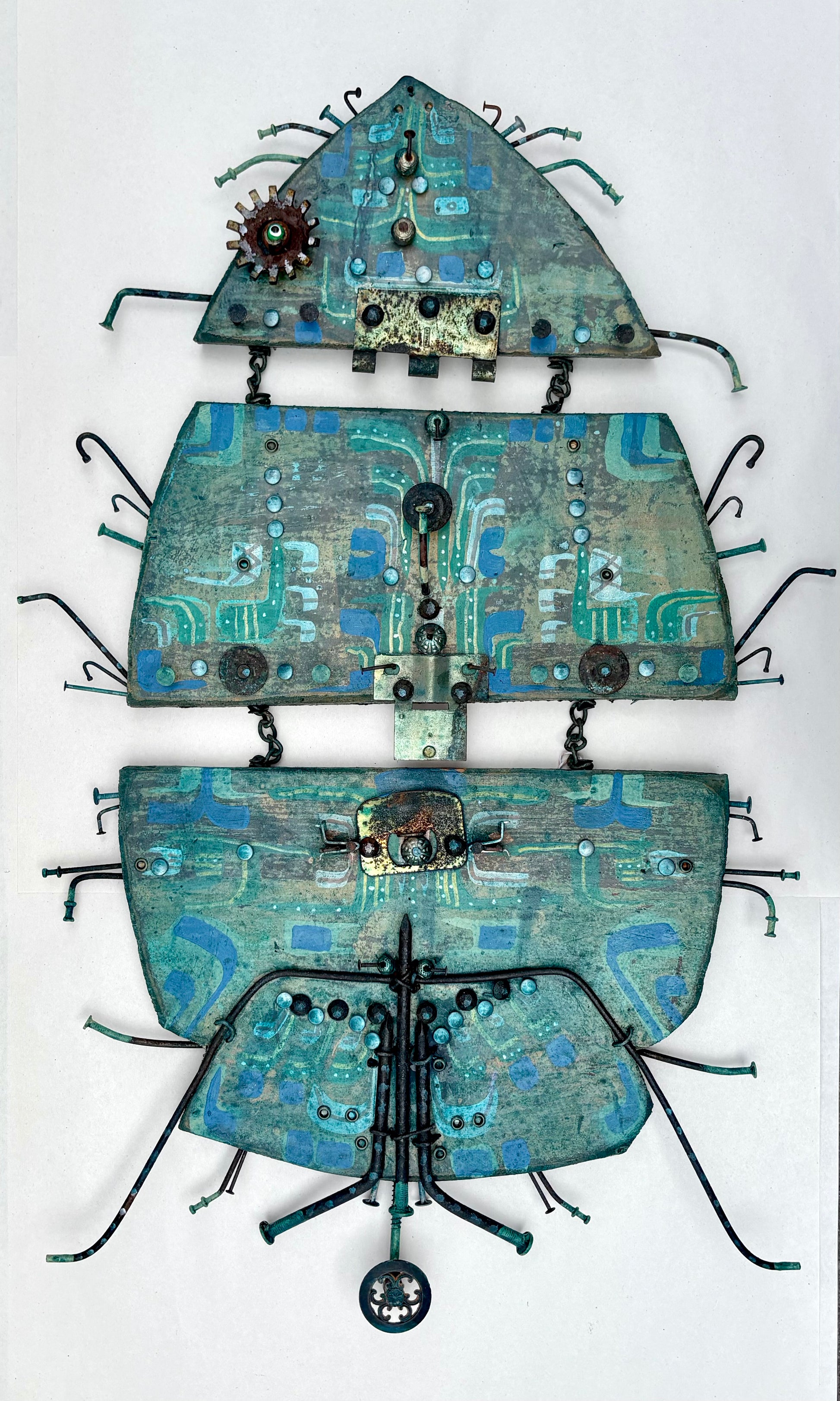 "Tribal Triptych Fish" Sculpture - Eco Folk Art/Mixed Media Rodrigo Consignment