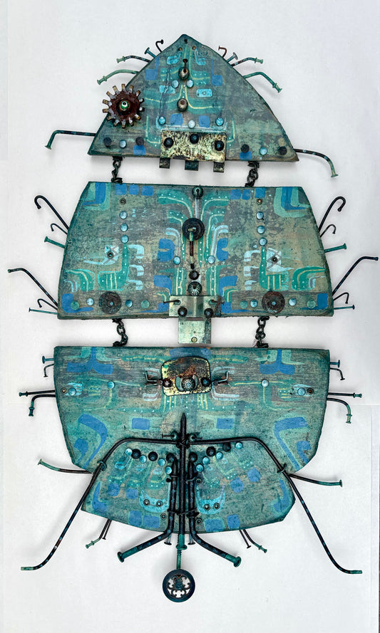 "Tribal Triptych Fish" Sculpture - Eco Folk Art/Mixed Media Rodrigo Consignment