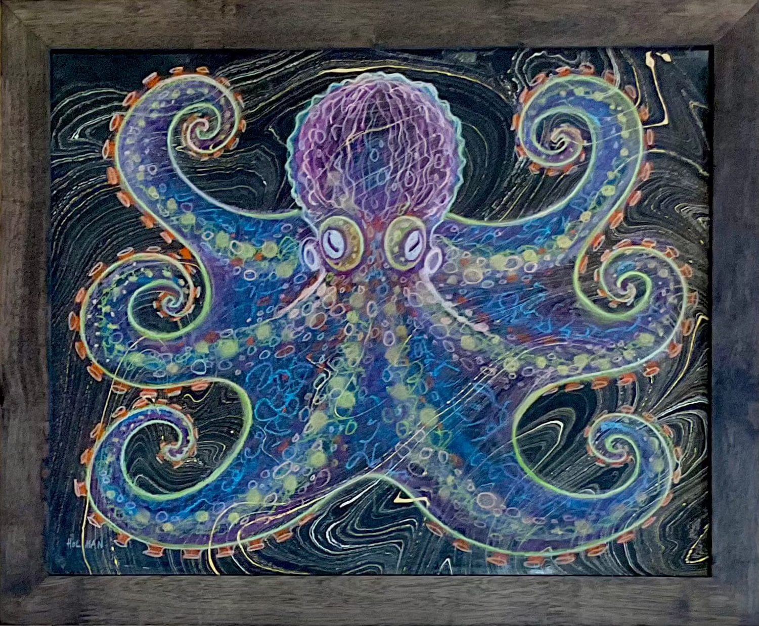 "Two-Spot Black Octo-Pastel" Original Framed Pastel Drawing Stephen Holman Consignment