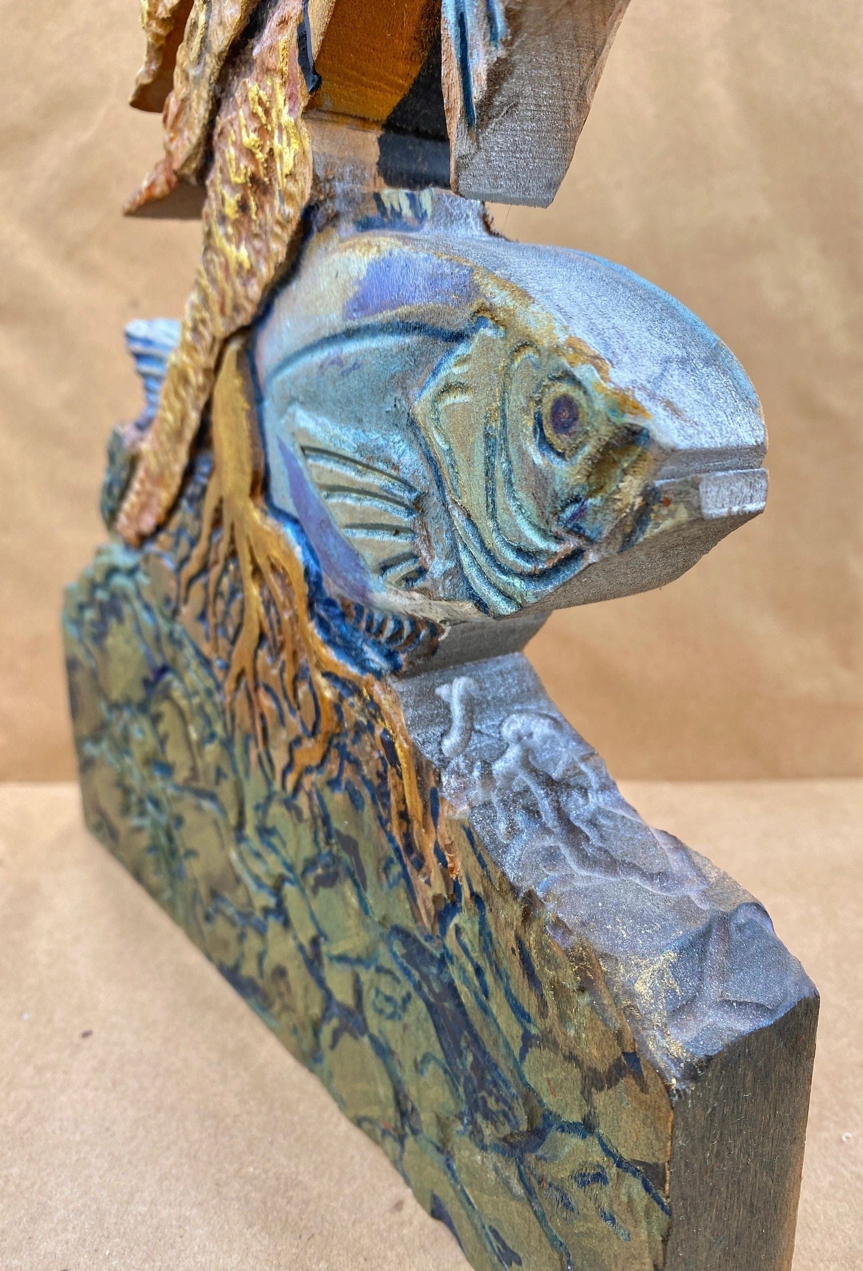 Vertical Standing Fish Wooden Sculpture Daniel Floyd Inventory