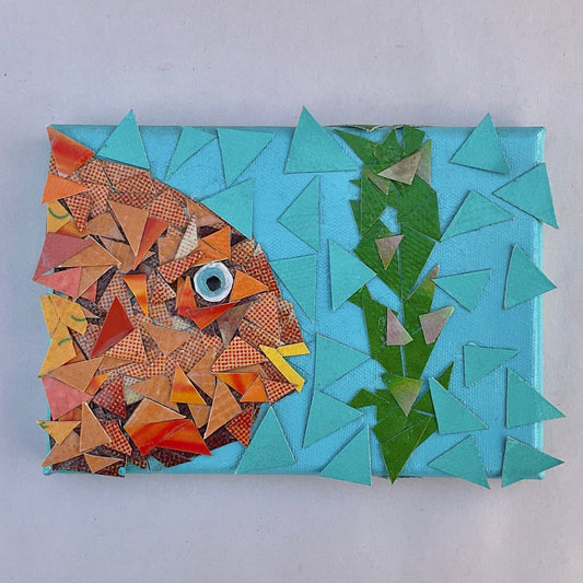 Vinyl Garibaldi Collage - Upcycled from Catalina Banners K Hawthorne Consignment 5" X 7" - Aqua Blue