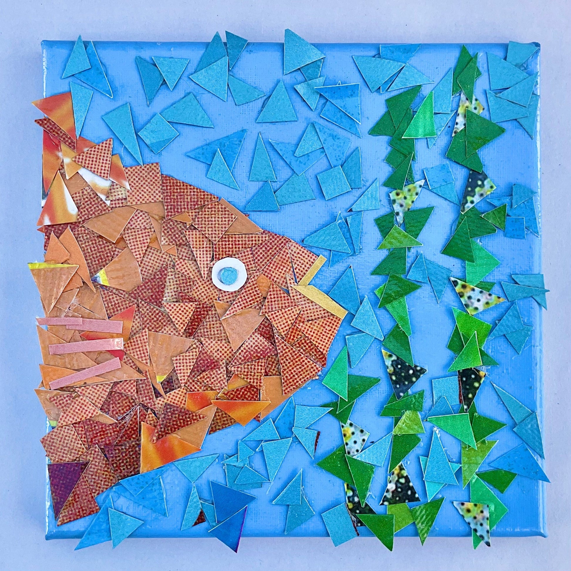 Vinyl Garibaldi Collage - Upcycled from Catalina Banners K Hawthorne Consignment 8" x 8" - Blue