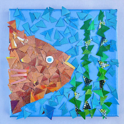Vinyl Garibaldi Collage - Upcycled from Catalina Banners K Hawthorne Consignment 8" x 8" - Blue