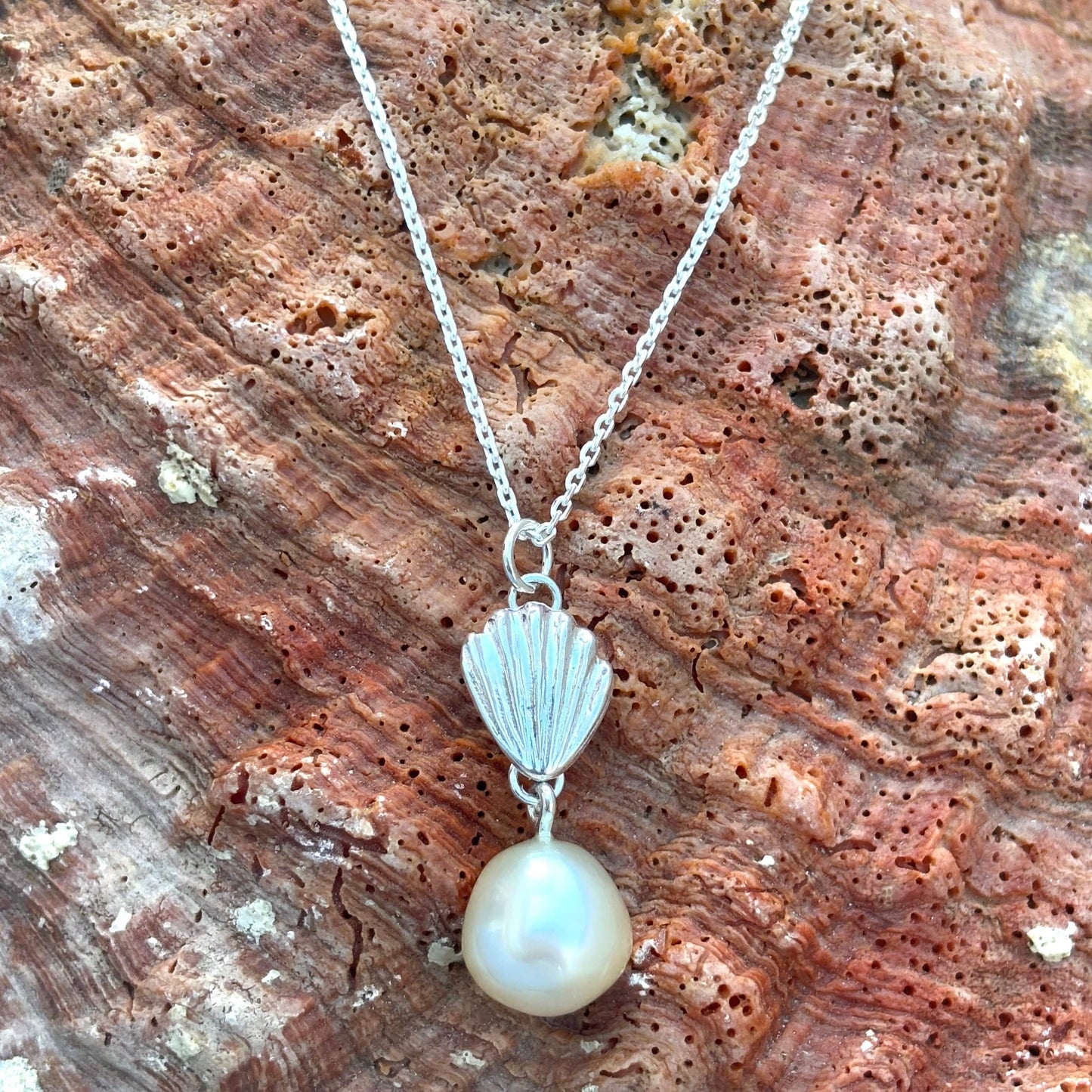 White South Sea Pearl with Sterling Shell Necklace Amy Jahn Consignment