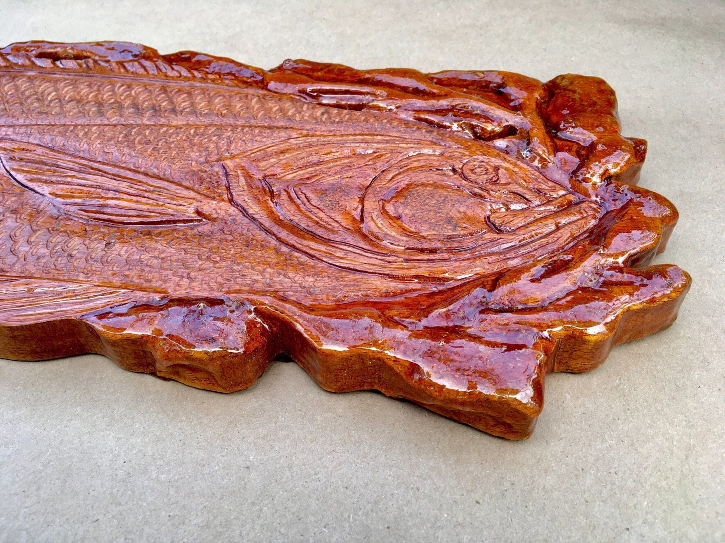 Wooden Amber Fish Plaque Carving Daniel Floyd Consignment