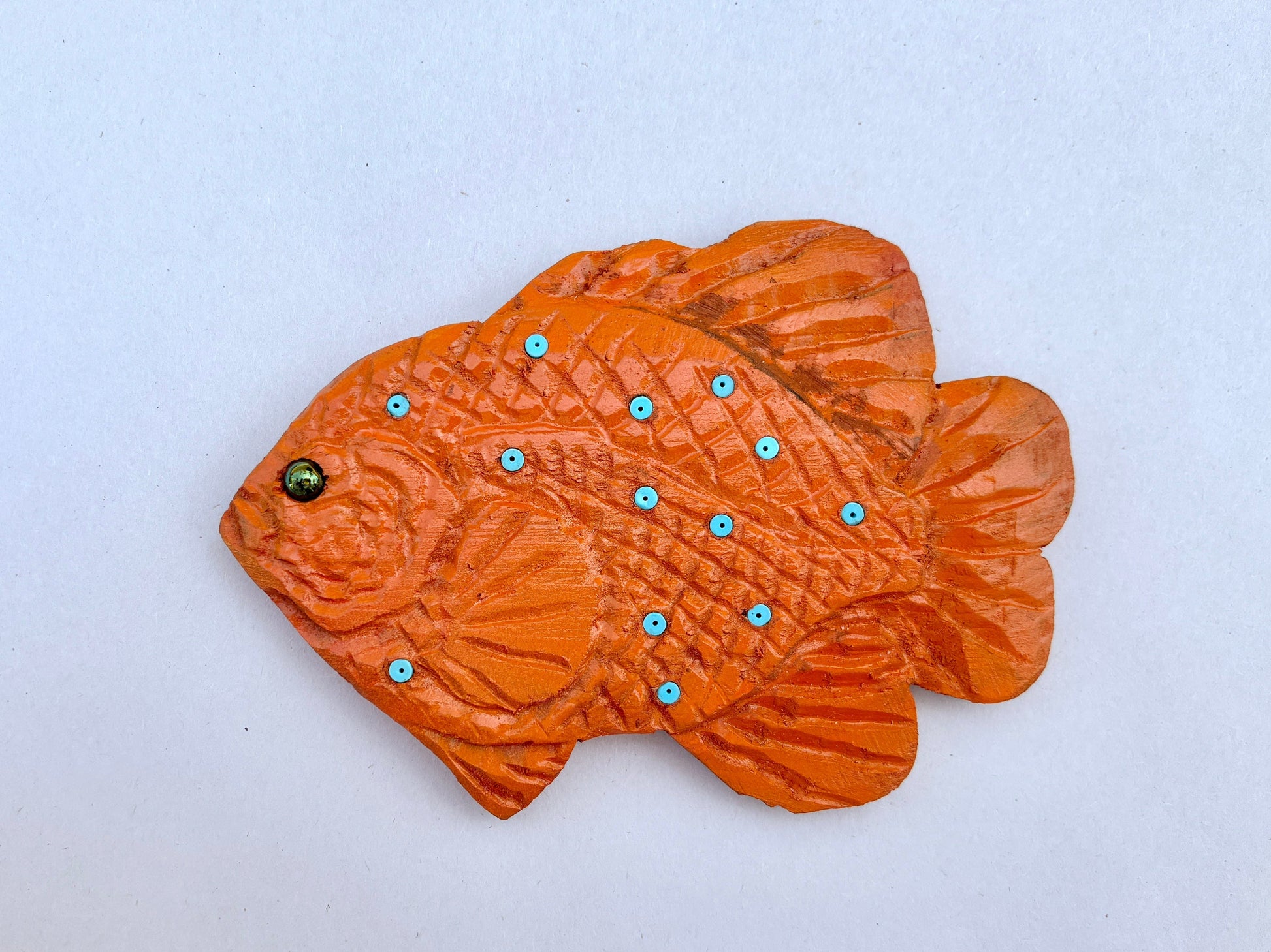 Wooden Carved Garibaldi Fish Daniel Floyd Inventory SMALL : 5" X 3.5" Facing Left