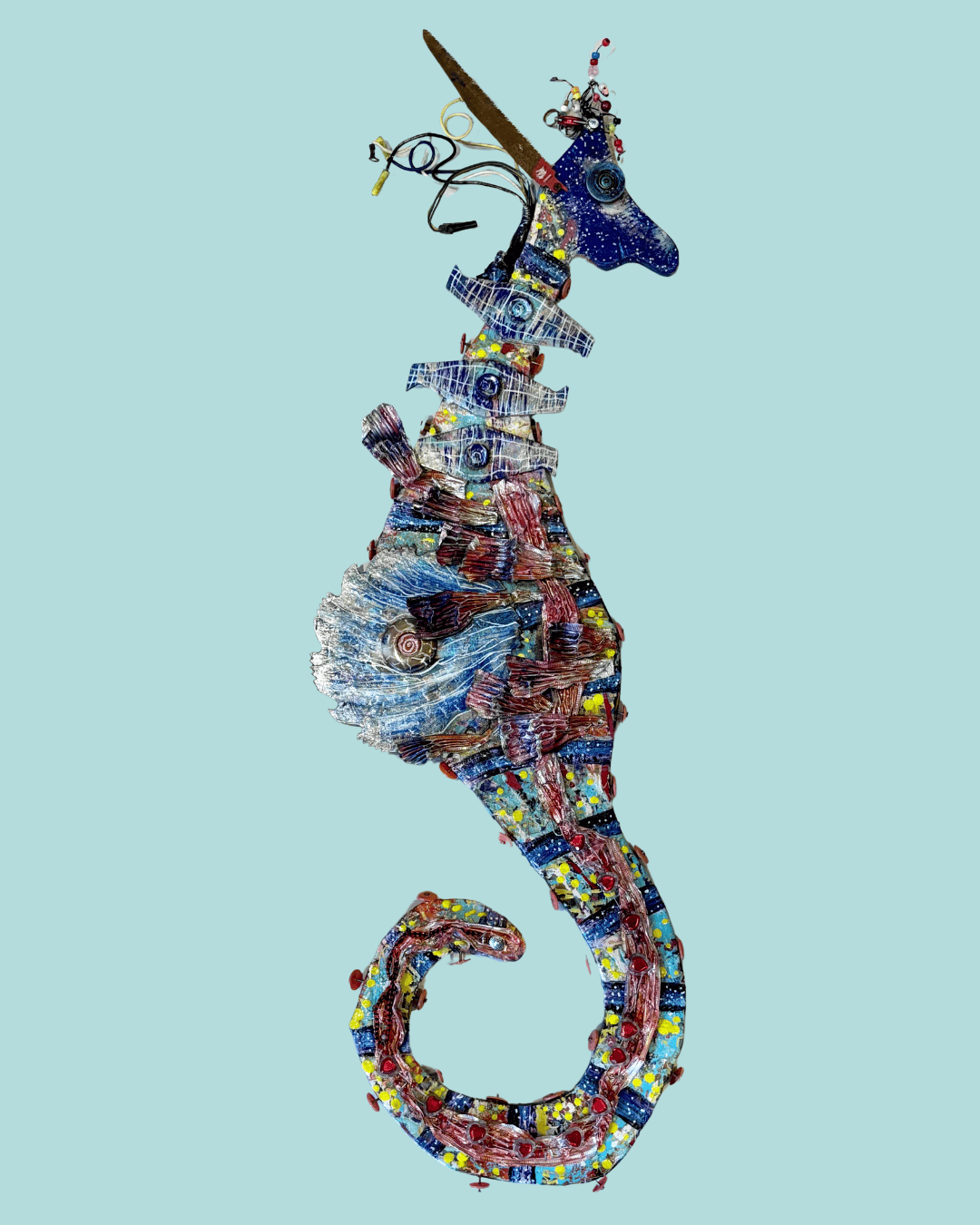 XL Striped Seahorse Sculpture - ECO-FOLK ART Rodrigo Consignment