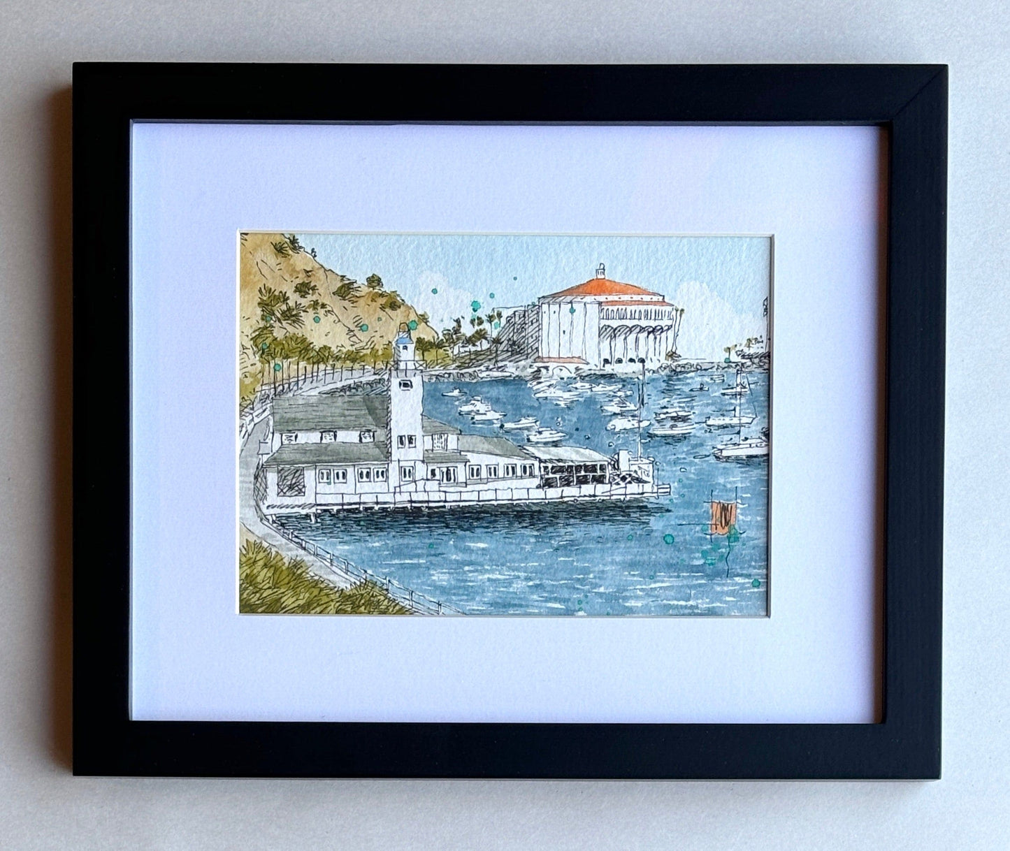 "Yacht Club" Original Watercolor Painting - Framed Ray Hart Consignment