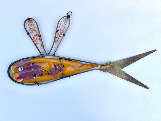 "Yellow Flying Fish" Fused Glass Sculpture Wired Glass Inventory